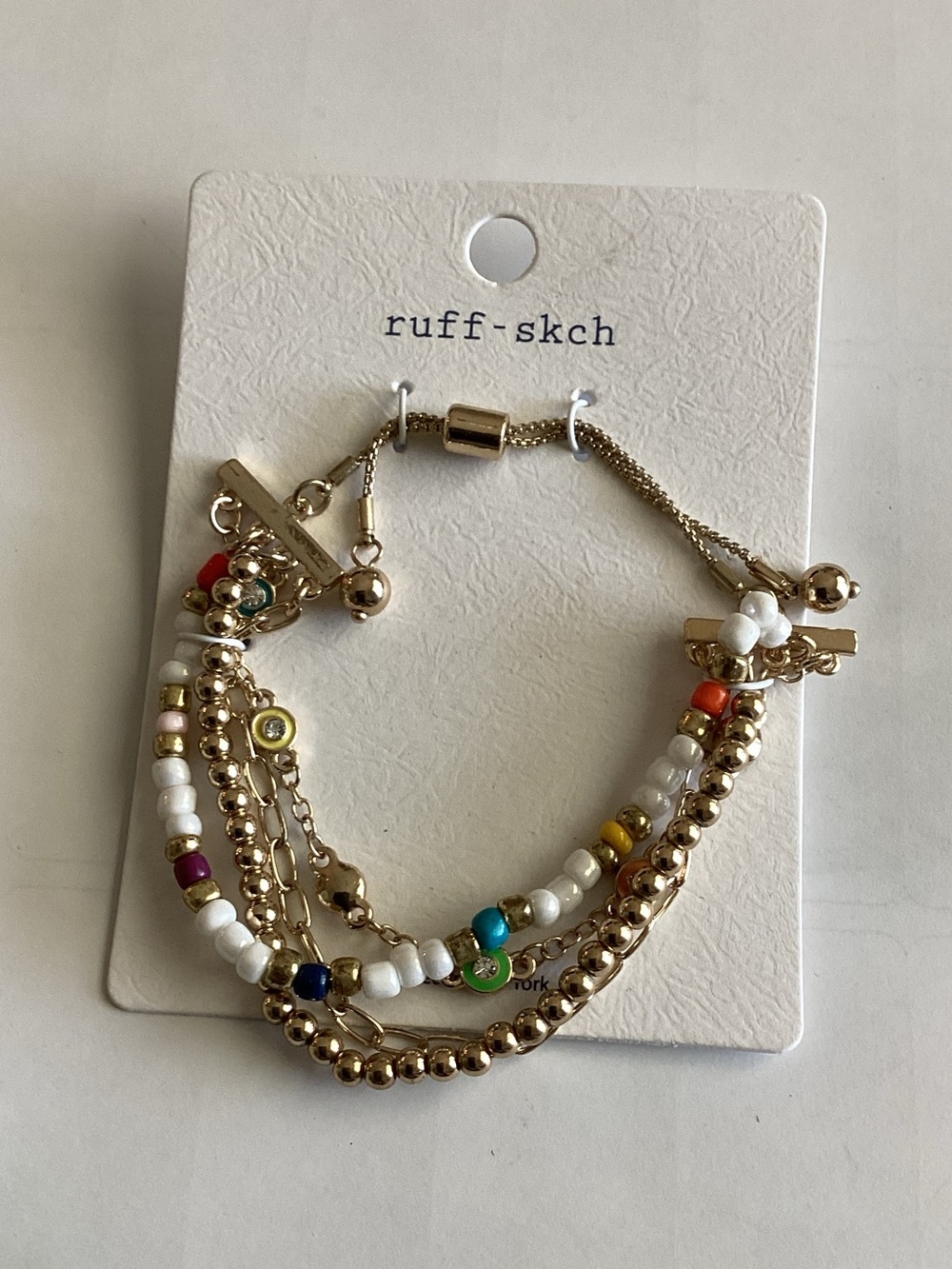 Gold Multi-Bead Layered Bracelet - White & Multicolor
